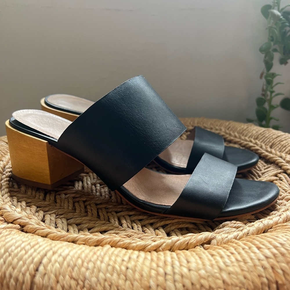 Madewell Kiera Mule Sandal black leather natural heel 2” size 9